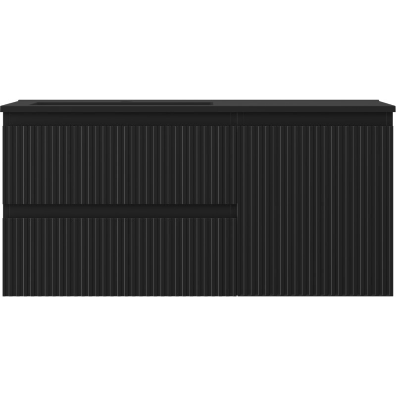 Mexen Rivel Badezimmerschrank 100 cm mit Waschbecken Otis links, 2S, 1T, geriffelt, schwarz matt - 91A23-10047-3-BBFFF71-W18L71