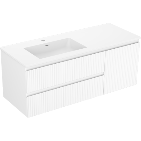 Mexen Rivel Badezimmerschrank 120 cm mit Otis Waschbecken links, 2S, 1D, geriffelt, weiß matt - 91A23-12047-3-BBFFF01-W18L01