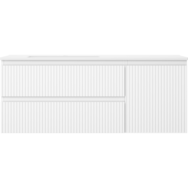 Mexen Rivel Badezimmerschrank 120 cm mit Otis Waschbecken links, 2S, 1D, geriffelt, weiß matt - 91A23-12047-3-BBFFF01-W18L01