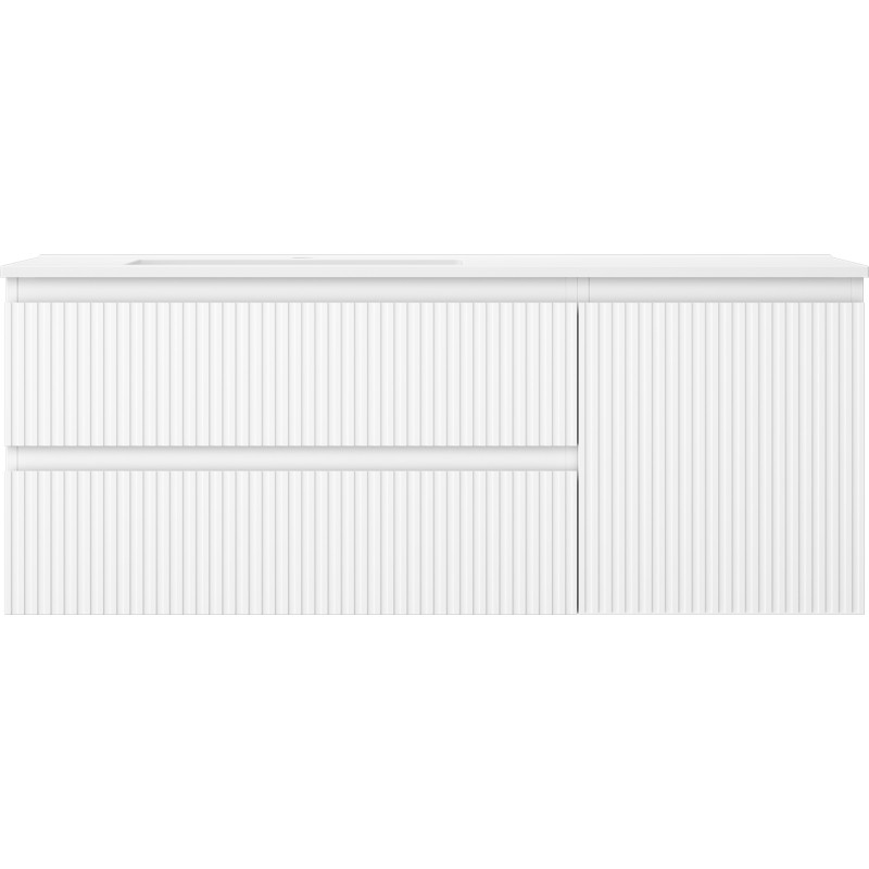 Mexen Rivel Badezimmerschrank 120 cm mit Waschbecken Otis links, 2S, 1T, geriffelt, weiß matt - 91A23-12047-3-BBFFF01-W18L01