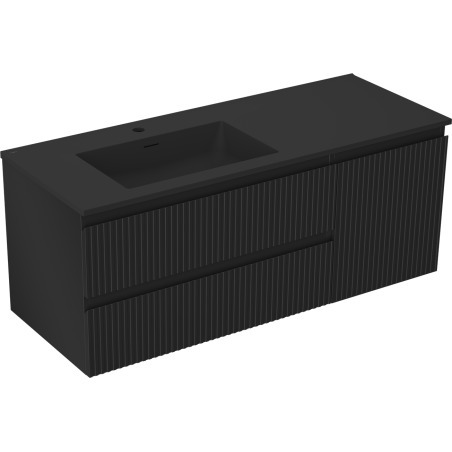 Mexen Rivel Badezimmerschrank 120 cm mit Waschbecken Otis links, 2S, 1D, geriffelt, schwarz matt - 91A23-12047-3-BBFFF71-W18L71