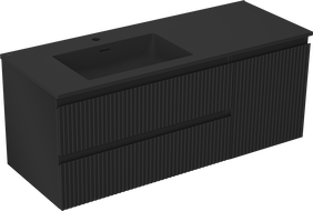 Mexen Rivel Badezimmerschrank 120 cm mit Waschbecken Otis links, 2S, 1D, geriffelt, schwarz matt - 91A23-12047-3-BBFFF71-W18L71