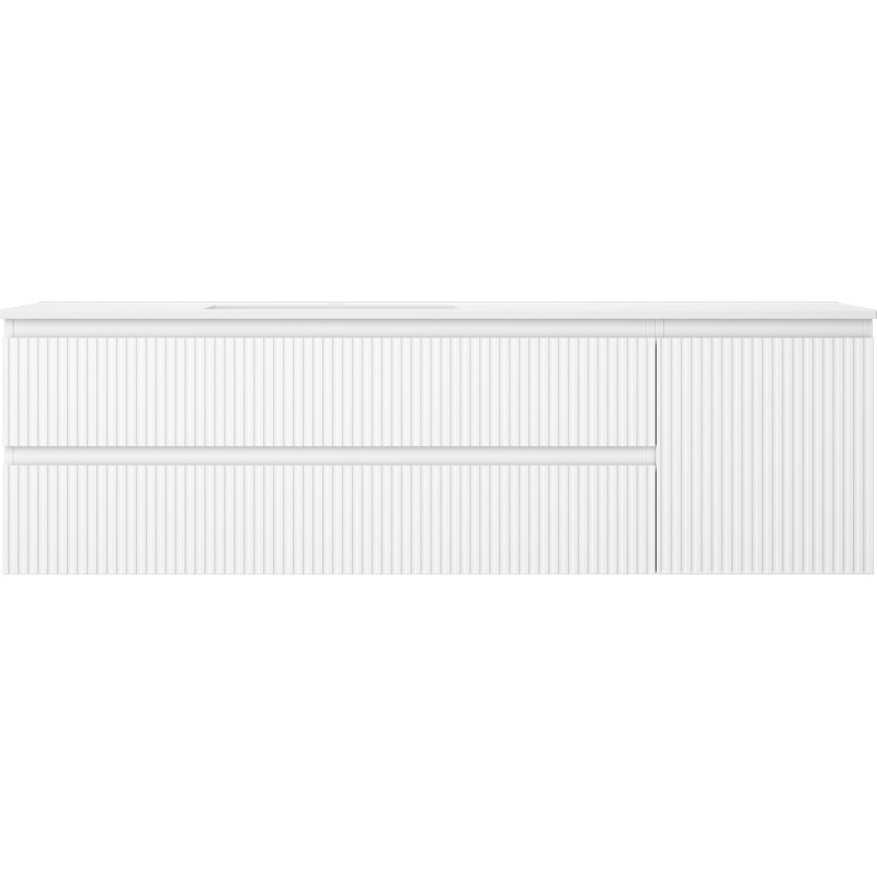Mexen Rivel Badezimmerschrank 160 cm mit Waschbecken Otis links, 2S, 1D, geriffelt, weiß matt - 91A23-16047-3-BBFFF01-W18L01