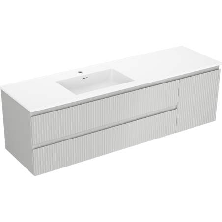 Mexen Rivel Badezimmerschrank 160 cm mit Waschbecken Otis links, 2S, 1D, geriffelt, graumatt/weißmatt