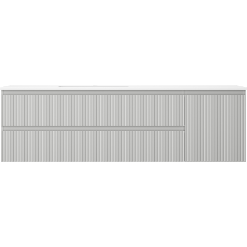 Mexen Rivel Badezimmerschrank 160 cm mit Waschbecken Otis links, 2S, 1D, geriffelt, graumatt/weißmatt