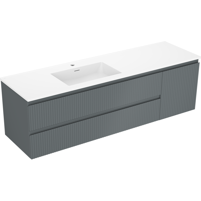 Mexen Rivel Badezimmerschrank 160 cm mit Otis-Waschbecken links, 2S, 1D, gerillt, graphit/weiß matt