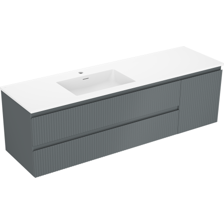 Mexen Rivel Badezimmerschrank 160 cm mit Otis-Waschbecken links, 2S, 1D, gerillt, graphit/weiß matt