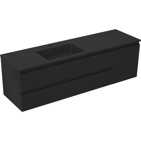 Mexen Rivel Badezimmerschrank 160 cm mit Waschbecken Otis links, 2S, 1D, geriffelt, schwarz matt - 91A23-16047-3-BBFFF71-W18L71