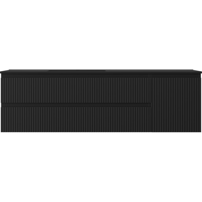 Mexen Rivel Badezimmerschrank 160 cm mit Waschbecken Otis links, 2S, 1D, geriffelt, schwarz matt - 91A23-16047-3-BBFFF71-W18L71