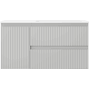 Mexen Rivel Badezimmerschrank 90 cm mit Waschbecken Otis rechts, 2S, 1D, gerillt, grau matt/weiß matt