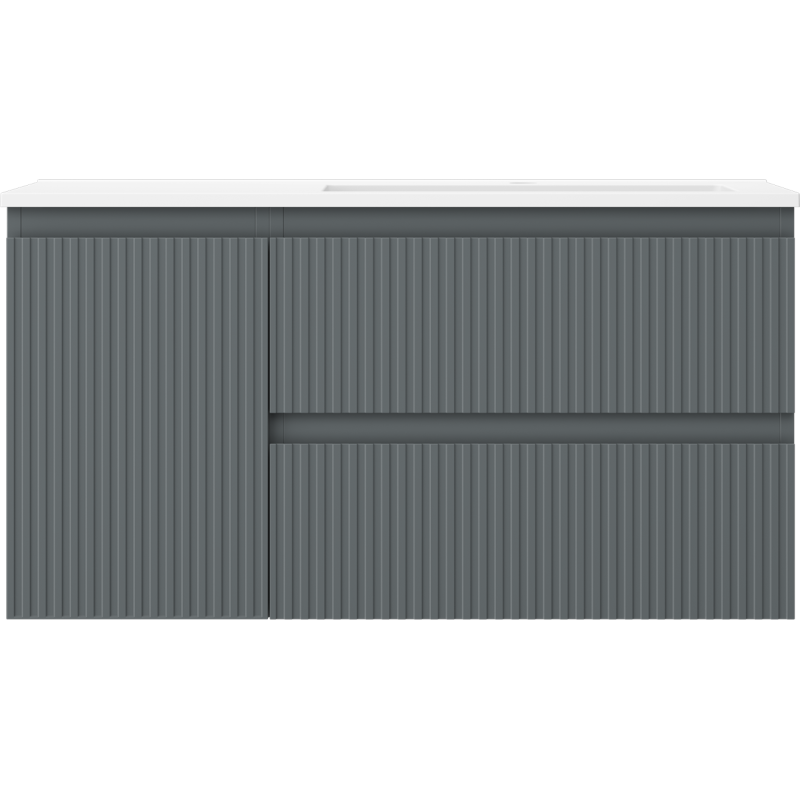 Mexen Rivel Badezimmerschrank 90 cm mit Waschbecken Otis Rechts., 2S, 1T, gerillt, graphit/weiß matt
