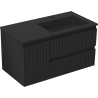 Mexen Rivel Badezimmerschrank 90 cm mit Waschbecken Otis rechts, 2S, 1D, geriffelt, schwarz matt - 91A23-09047-3-BBFFF71-W18P71