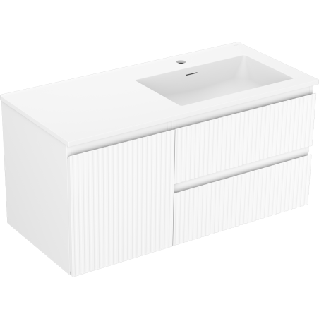 Mexen Rivel Badezimmerschrank 100 cm mit Waschbecken Otis rechts, 2S, 1D, gerillt, weiß matt - 91A23-10047-3-BBFFF01-W18P01