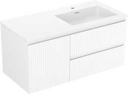 Mexen Rivel Badschrank 100 cm mit rechtem Waschbecken Otis, 2S, 1D, geriffelt, weiß matt - 91A23-10047-3-BBFFF01-W18P01