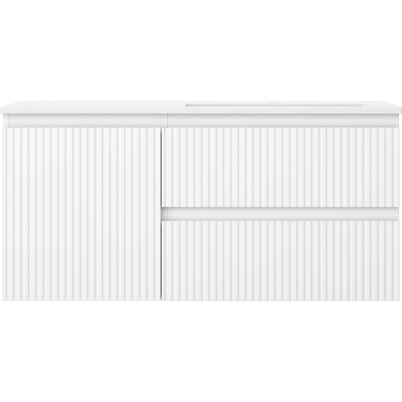 Mexen Rivel Badezimmerschrank 100 cm mit Waschbecken Otis rechts, 2S, 1D, gerillt, weiß matt - 91A23-10047-3-BBFFF01-W18P01