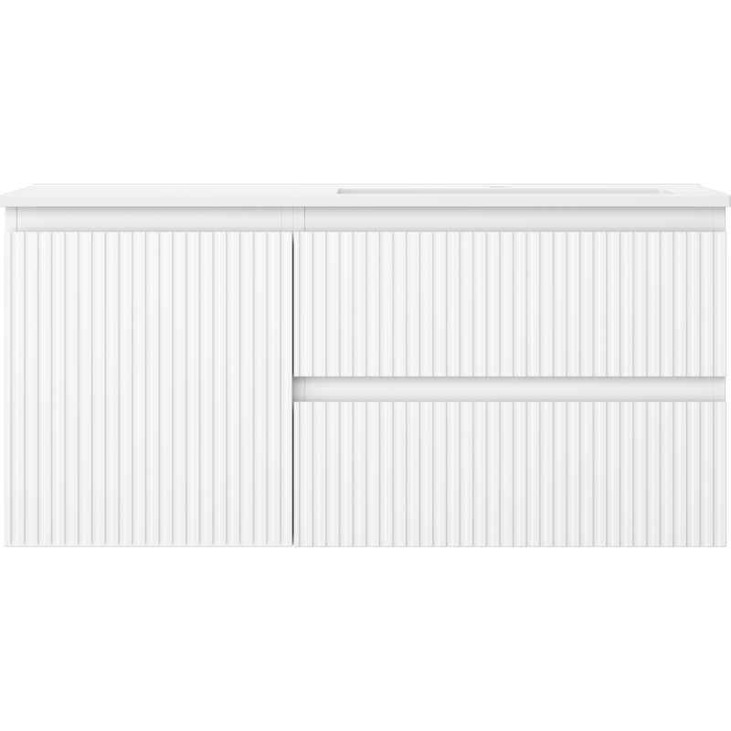 Mexen Rivel Badschrank 100 cm mit rechtem Waschbecken Otis, 2S, 1D, geriffelt, weiß matt - 91A23-10047-3-BBFFF01-W18P01