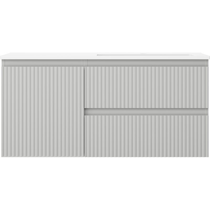 Mexen Rivel Badezimmerschrank 100 cm mit Waschbecken Otis rechts, 2S, 1D, gerippt, grau/weiß matt