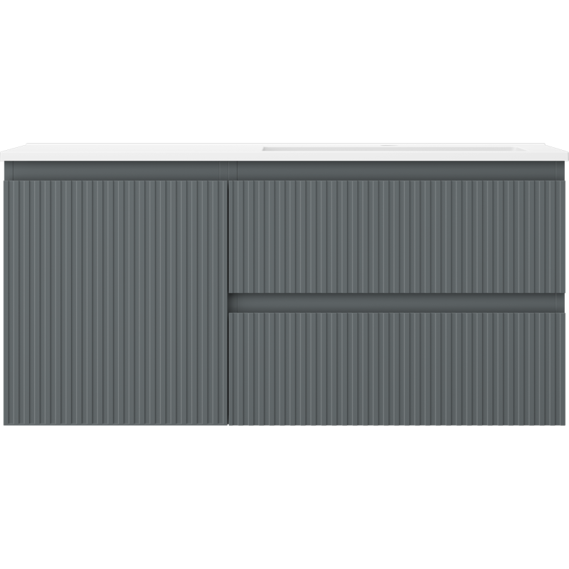 Mexen Rivel Badezimmerschrank 100 cm mit Waschbecken Otis rechts, 2S, 1D, geriffelt, graphit/weiß matt