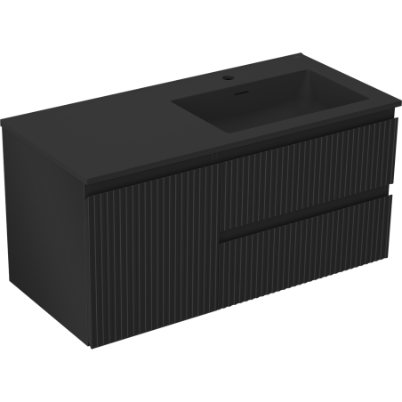 Mexen Rivel Badezimmerschrank 100 cm mit Waschbecken Otis rechts, 2S, 1D, geriffelt, schwarz matt - 91A23-10047-3-BBFFF71-W18P71