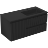 Mexen Rivel Badezimmerschrank 100 cm mit Waschbecken Otis rechts, 2S, 1D, geriffelt, schwarz matt - 91A23-10047-3-BBFFF71-W18P71