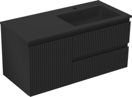 Mexen Rivel Badezimmerschrank 100 cm mit Waschbecken Otis rechts, 2S, 1D, geriffelt, schwarz matt - 91A23-10047-3-BBFFF71-W18P71