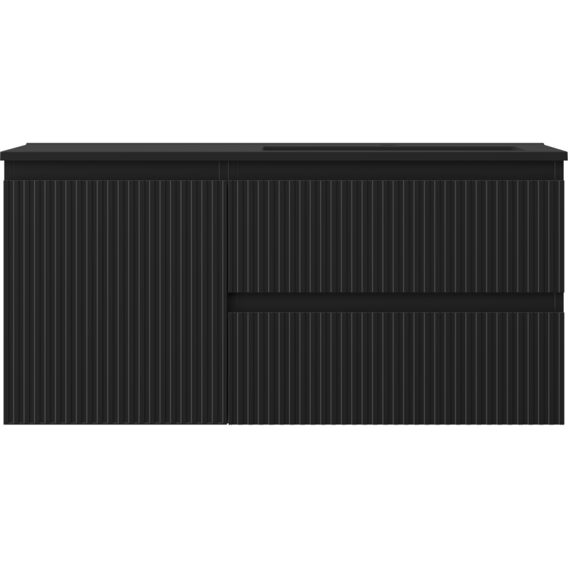 Mexen Rivel Badezimmerschrank 100 cm mit Waschbecken Otis rechts, 2S, 1D, geriffelt, schwarz matt - 91A23-10047-3-BBFFF71-W18P71
