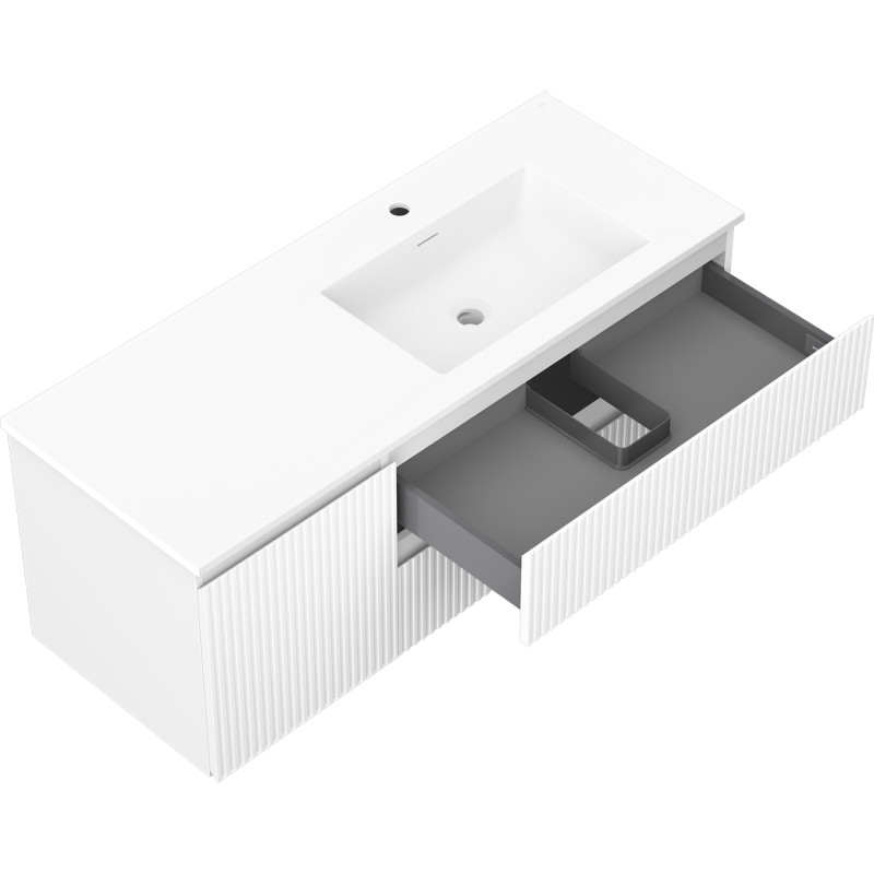 Mexen Rivel Badezimmerschrank 120 cm mit Waschbecken Otis rechts, 2S, 1T, geriffelt, weiß matt - 91A23-12047-3-BBFFF01-W18P01