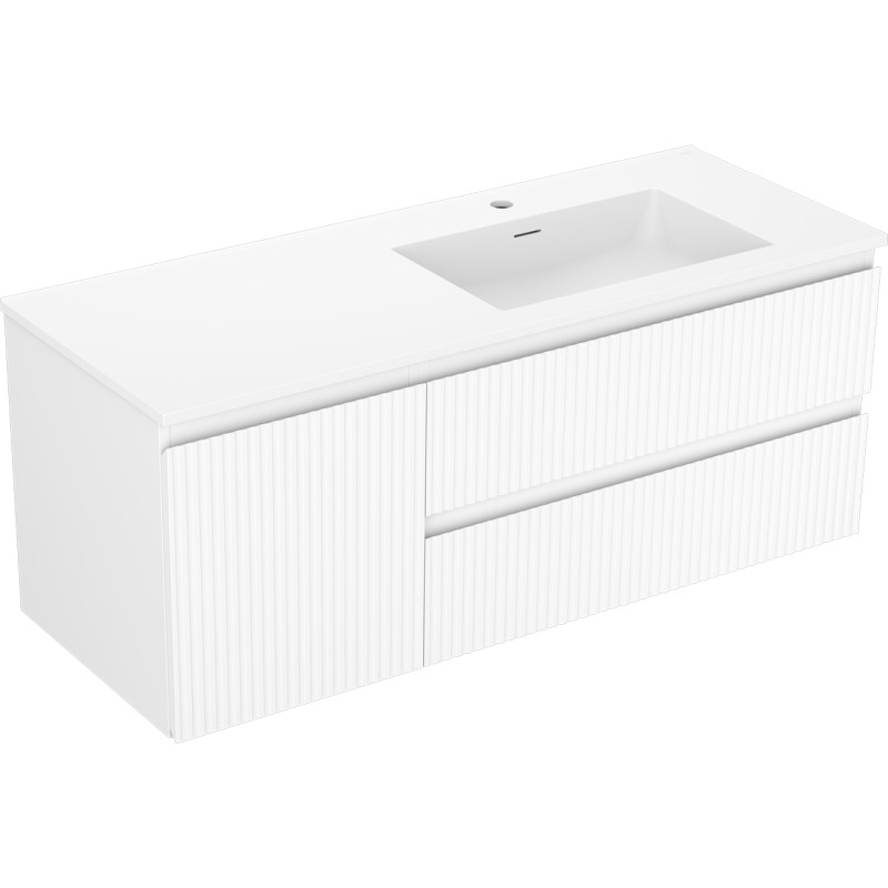 Mexen Rivel Badezimmerschrank 120 cm mit Waschbecken Otis rechts, 2S, 1T, geriffelt, weiß matt - 91A23-12047-3-BBFFF01-W18P01