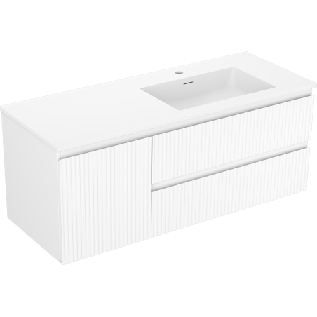 Mexen Rivel Badezimmerschrank 120 cm mit Waschbecken Otis rechts, 2S, 1D, geriffelt, weiß matt - 91A23-12047-3-BBFFF01-W18P01