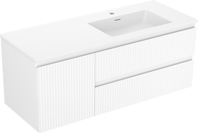 Mexen Rivel Badezimmerschrank 120 cm mit Waschbecken Otis rechts, 2S, 1D, geriffelt, weiß matt - 91A23-12047-3-BBFFF01-W18P01