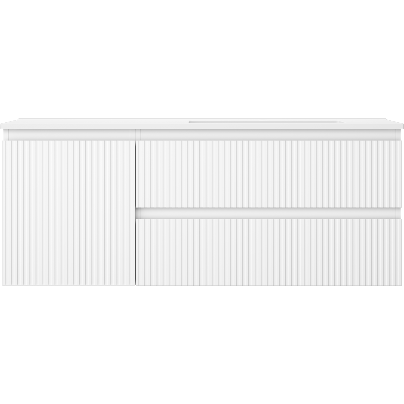 Mexen Rivel Badezimmerschrank 120 cm mit Waschbecken Otis rechts, 2S, 1D, geriffelt, weiß matt - 91A23-12047-3-BBFFF01-W18P01