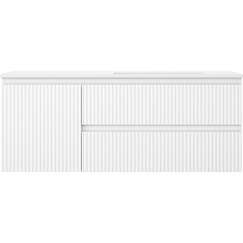 Mexen Rivel Badezimmerschrank 120 cm mit Waschbecken Otis rechts, 2S, 1T, geriffelt, weiß matt - 91A23-12047-3-BBFFF01-W18P01