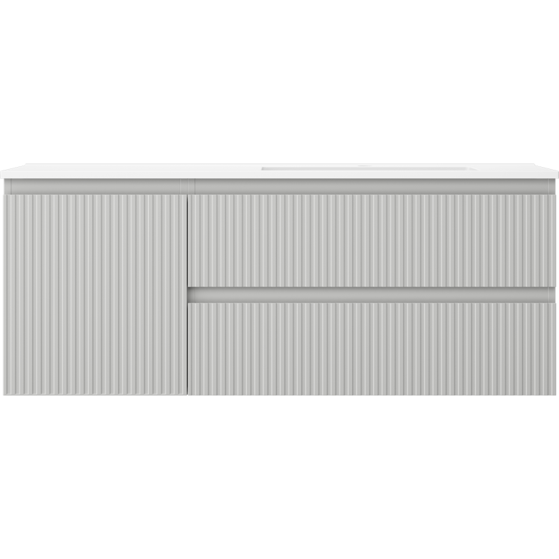 Mexen Rivel Badezimmerschrank 120 cm mit Waschbecken Otis rechts, 2S, 1D, gerillt, grau/weiß matt
