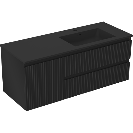 Mexen Rivel Badezimmerschrank 120 cm mit Waschbecken Otis rechts, 2S, 1D, gerillt, schwarz matt - 91A23-12047-3-BBFFF71-W18P71