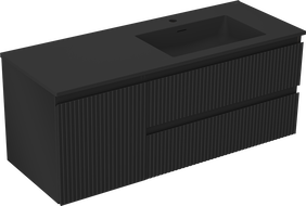 Mexen Rivel Badezimmerschrank 120 cm mit Waschbecken Otis rechts, 2S, 1D, gerillt, schwarz matt - 91A23-12047-3-BBFFF71-W18P71