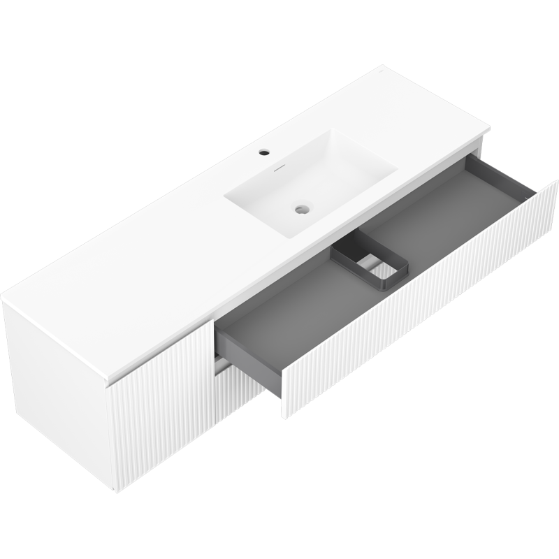 Mexen Rivel 160 cm Badezimmerschrank mit rechter Otis-Waschtisch, 2S, 1D, gerillt, weiß matt - 91A23-16047-3-BBFFF01-W18P01