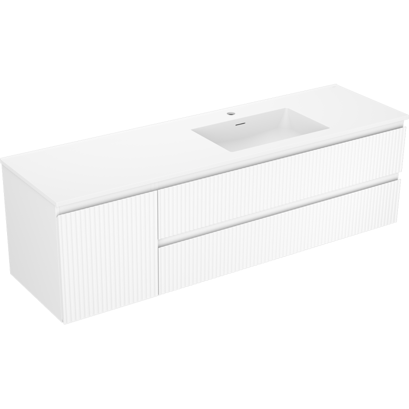Mexen Rivel 160 cm Badezimmerschrank mit rechter Otis-Waschtisch, 2S, 1D, gerillt, weiß matt - 91A23-16047-3-BBFFF01-W18P01