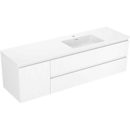 Mexen Rivel 160 cm Badezimmerschrank mit rechter Otis-Waschtisch, 2S, 1D, gerillt, weiß matt - 91A23-16047-3-BBFFF01-W18P01