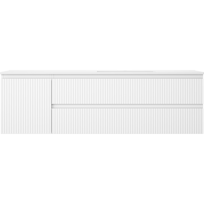 Mexen Rivel 160 cm Badezimmerschrank mit rechter Otis-Waschtisch, 2S, 1D, gerillt, weiß matt - 91A23-16047-3-BBFFF01-W18P01