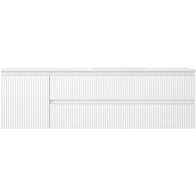 Mexen Rivel Badezimmerschrank 160 cm mit Waschbecken Otis rechts, 2S, 1D, geriffelt, weiß matt - 91A23-16047-3-BBFFF01-W18P01