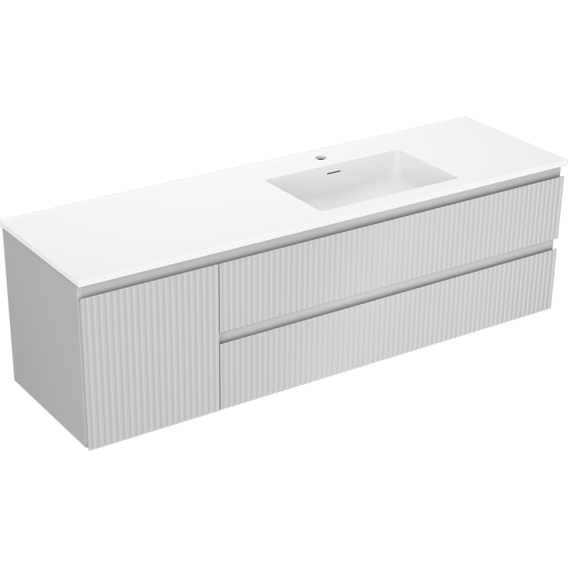 Mexen Rivel Badezimmerschrank 160 cm mit Waschbecken Otis rechts, 2S, 1D, gerillt, grau/weiß matt