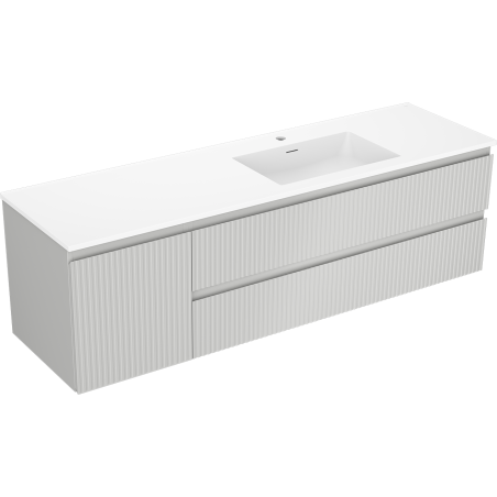Mexen Rivel Badezimmerschrank 160 cm mit Waschbecken Otis rechts, 2S, 1D, gerillt, grau/weiß matt