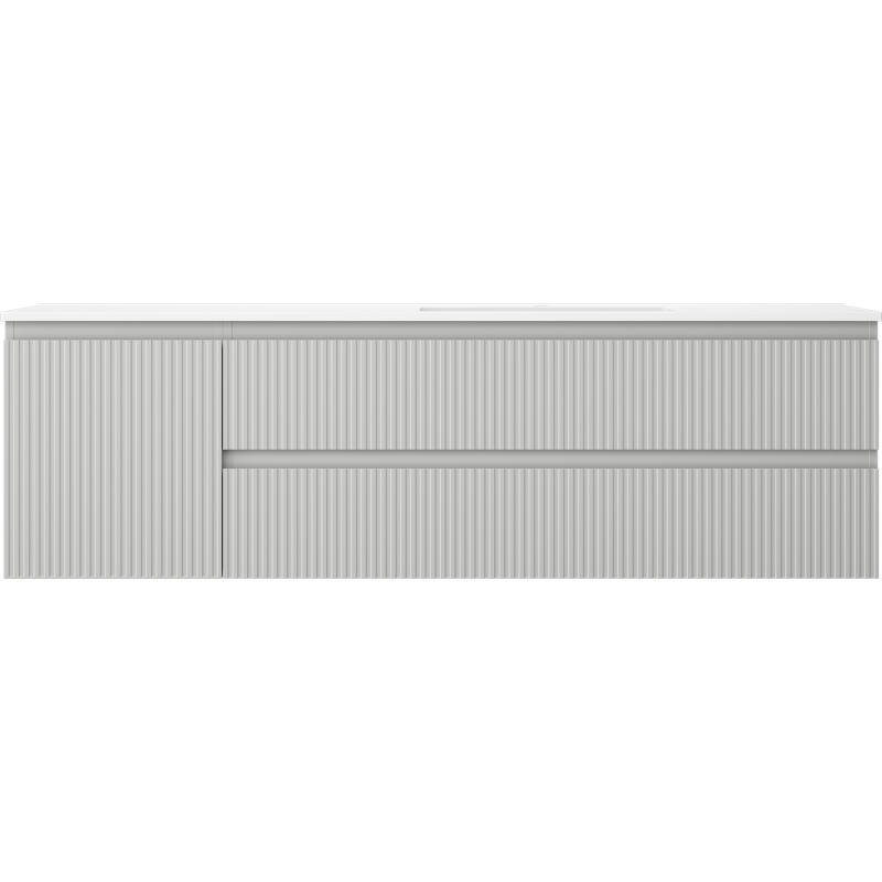 Mexen Rivel Badezimmerschrank 160 cm mit Waschbecken Otis rechts, 2S, 1D, gerillt, grau/weiß matt