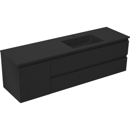 Mexen Rivel Badezimmerschrank 160 cm mit Waschbecken Otis rechts, 2S, 1D, geriffelt, schwarz matt - 91A23-16047-3-BBFFF71-W18P71