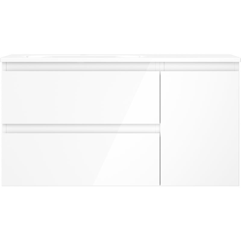 Mexen Orio Badezimmerschrank 90 cm mit Waschbecken Vela links, 2S, 1D, weiß glänzend - 91A13-09047-3-BBFFF00-W23L00