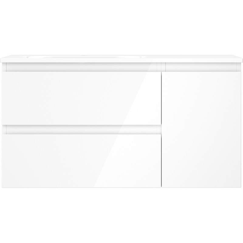 Mexen Orio Badezimmerschrank 90 cm mit Waschbecken Vela links, 2S, 1D, weiß Hochglanz - 91A13-09047-3-BBFFF00-W23L00