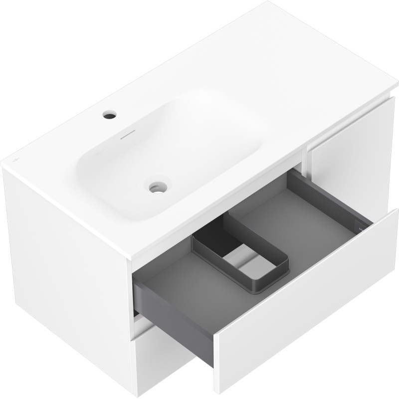 Mexen Orio Badezimmerschrank 90 cm mit Waschbecken Vela links, 2S, 1D, weiß matt - 91A13-09047-3-BBFFFF01-W23L01