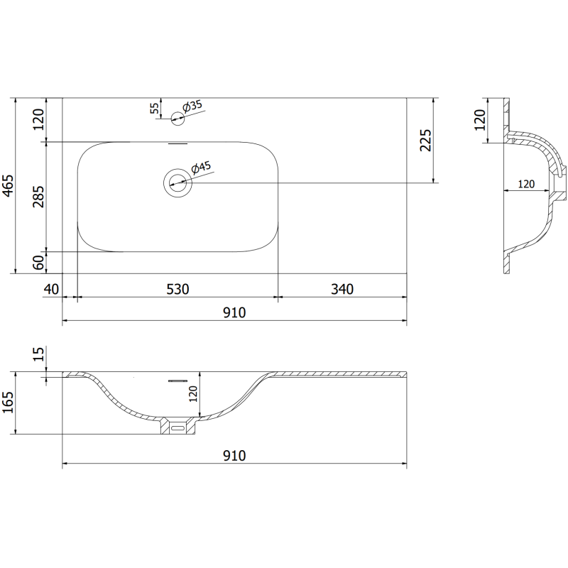 Mexen Orio Badezimmerschrank 90 cm mit Waschbecken Vela links, 2S, 1D, grau matt/weiß matt - 91A13-09047-3-BBFFF62-W23L01