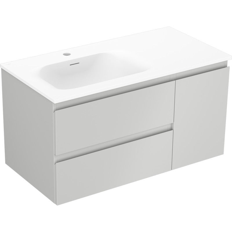 Mexen Orio Badezimmerschrank 90 cm mit Waschbecken Vela links, 2S, 1D, graumatt/weißmatt - 91A13-09047-3-BBFFF62-W23L01