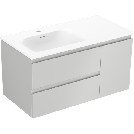 Mexen Orio Badezimmerschrank 90 cm mit Waschbecken Vela links, 2S, 1D, graumatt/weißmatt - 91A13-09047-3-BBFFF62-W23L01